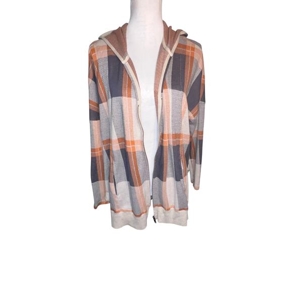 Stem 100% Organic Cotton Fall Plaid Striped Zip Hooded Kangaroo Pockets XS-S - Picture 1 of 10